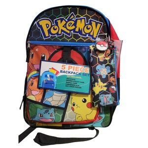 Pokemon 5‎ Piece Backpack Set Kids Charmander Squirtle Bulbasaur Pikachu
